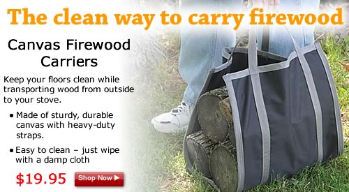 Canvas Firewood Carriers are constructed of sturdy, durable canvas with heavy-duty gray straps and trim - $19.95