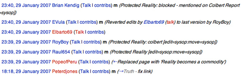 Wikipedia entry for Reality was quickly reverted and protected