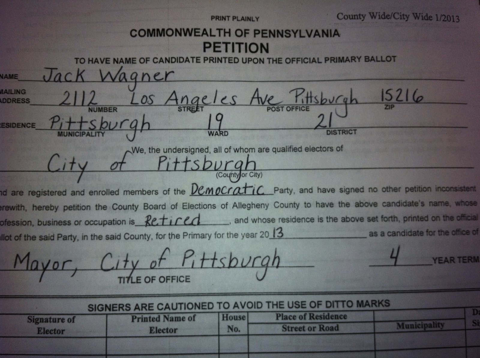 Jack Wagner petition