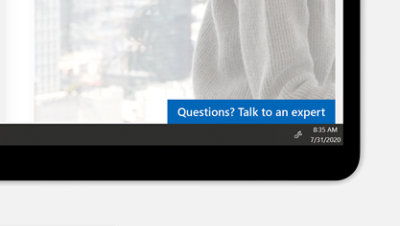 A screen showing “Questions? Talk to an expert".