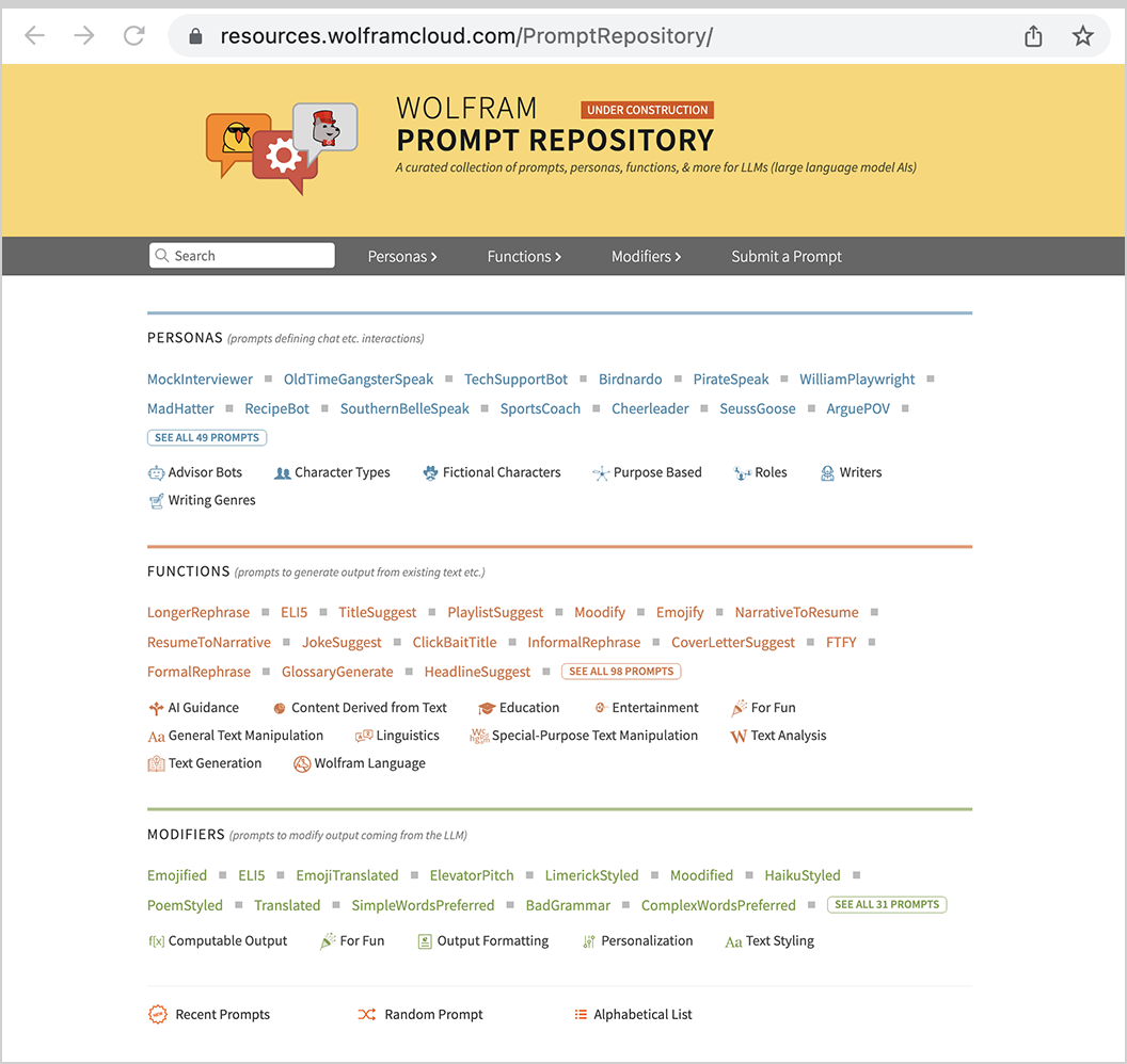 Wolfram Prompt Repository home page