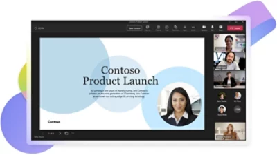 A presentation being given over Teams where the presenter’s camera feed is in the presentation