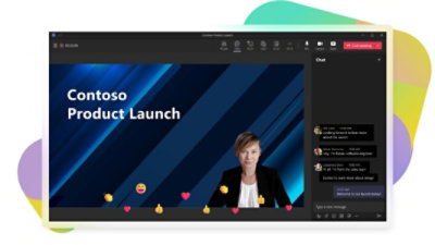 A presentation in Presenter mode where the audience is reacting with live reactions and the chat is open
