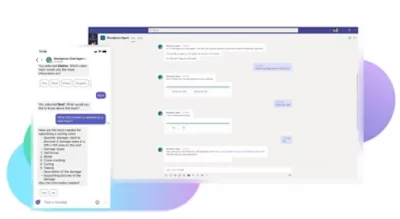Mobile view and desktop view of conversations between an automated chat agent and a customer.