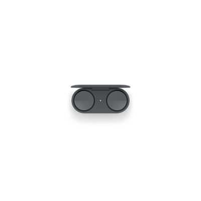 Surface Earbuds shown in their case with the lid open.