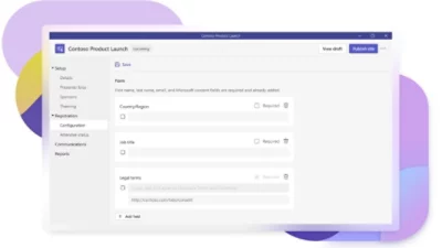 A form being created to ask people registering for a webinar in Teams