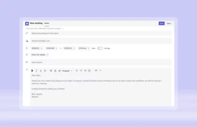 Image showing New meeting form layout with name, email, subject, and message sections