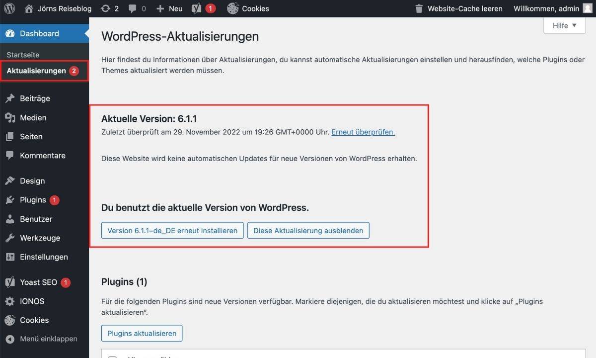 Wordpress Version prüfen