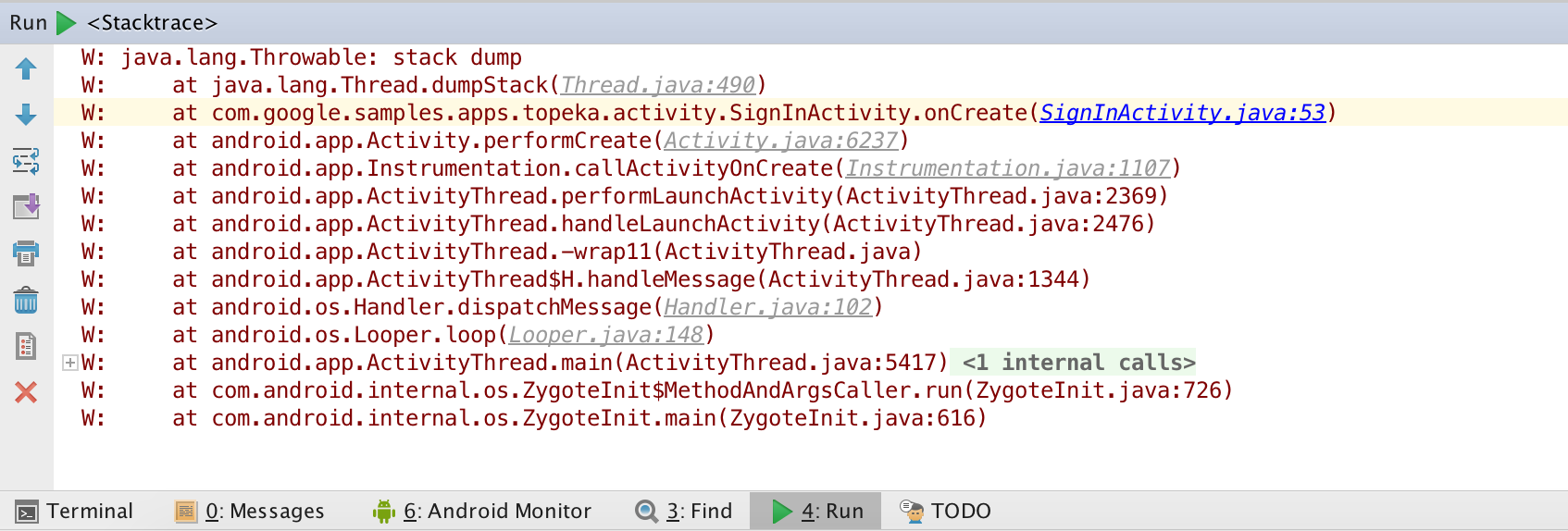 Stacktrace window