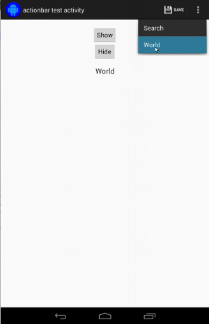 The overflow menu button is visible, and a list appears beneath the
action bar near the top of the screen