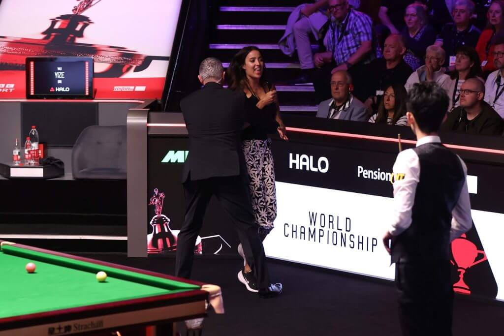 World Snooker final disrupted by OnlyFans model’s anti-BBC protest a day after ‘Epstein files’ outburst