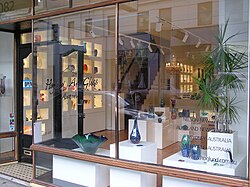 A Front Shopping Window of an Art Glass Shop in High Street Armadale