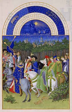 Mensis Maius, e libro Les très riches heures du duc de Berry, saeculo XV scripto