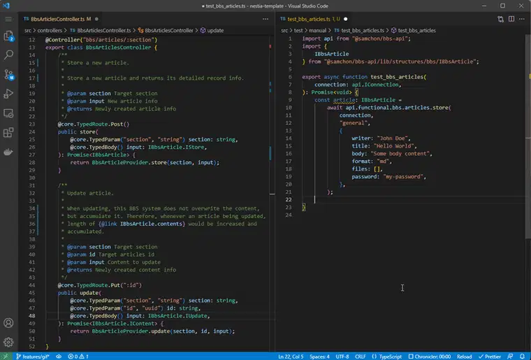 SDK generation — left is NestJS backend, right is frontend using the generated SDK