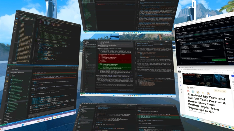 Five VSCode windows floating in Immersed